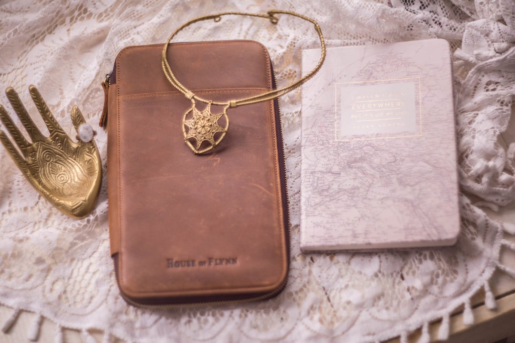 Vintage Brown Leather and Blush Fable interior Traveler's Wallet