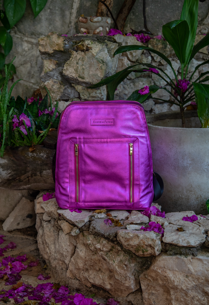 Olivia Backpack - Pink Mermaid Sparkle Leather