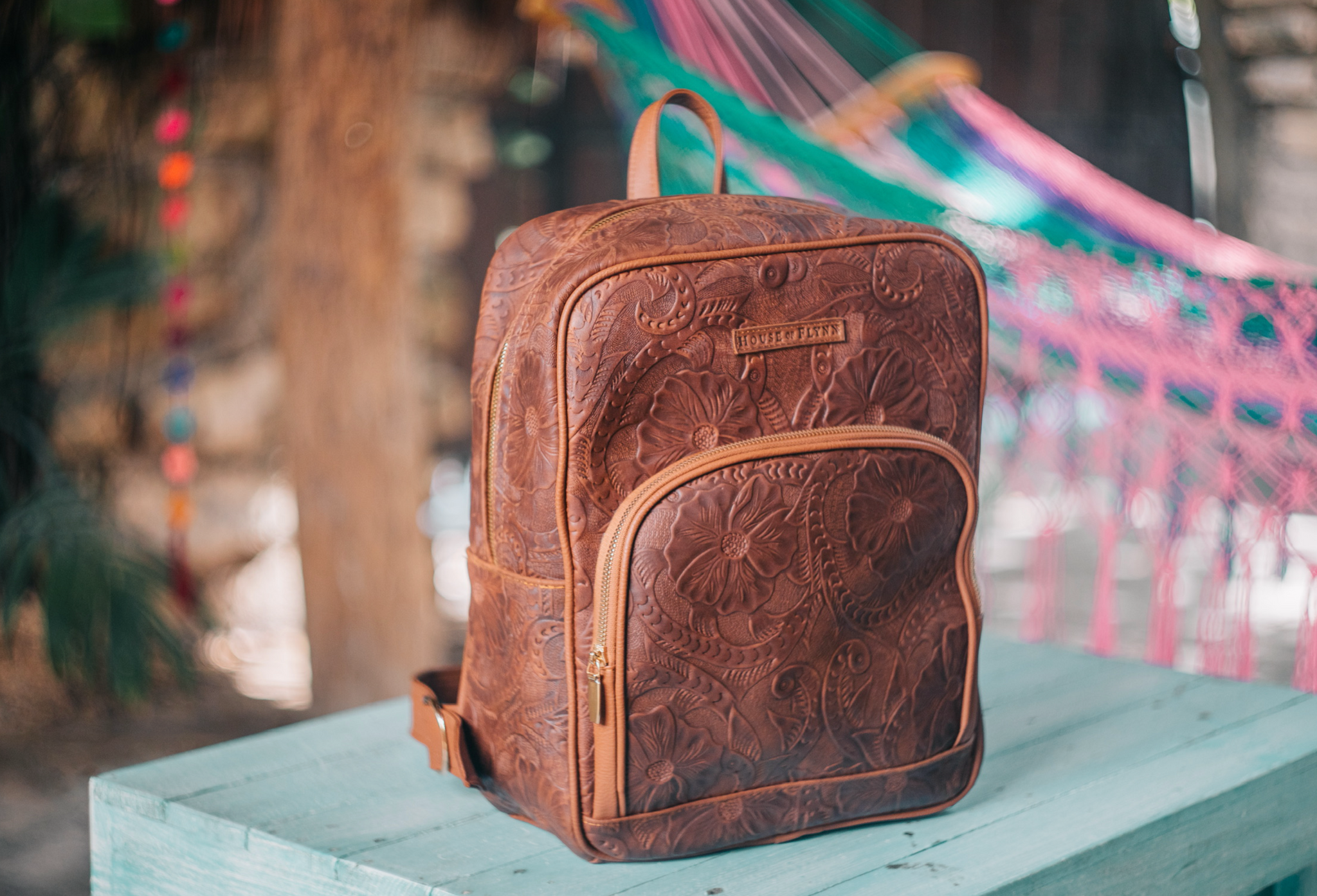 Brown Embossed House Of Flynn Camera Backpack Shop bag at House of Flynn | Women main image 3