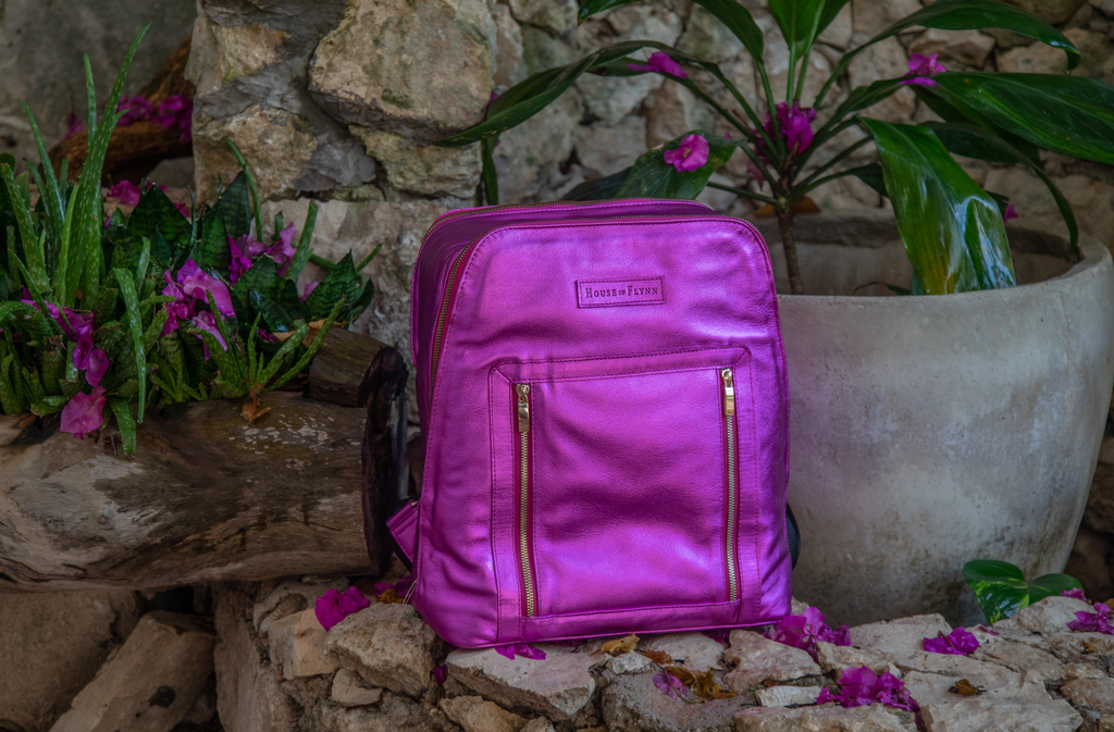 Olivia Backpack - Pink Mermaid Sparkle Leather