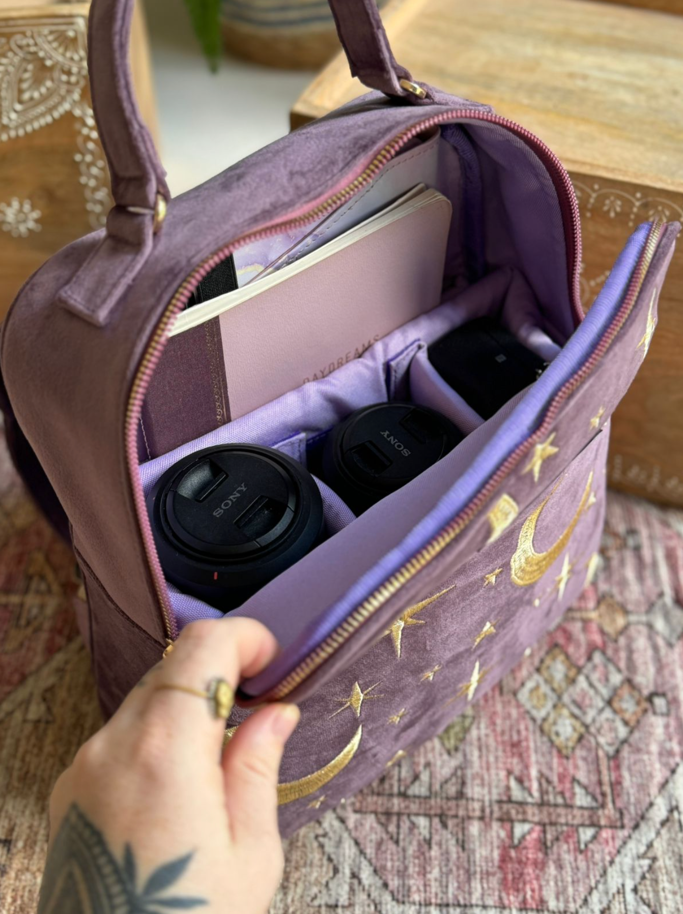 Encanto Backpack Lavender Stylish Designer Camera Bags for Professional Photographers