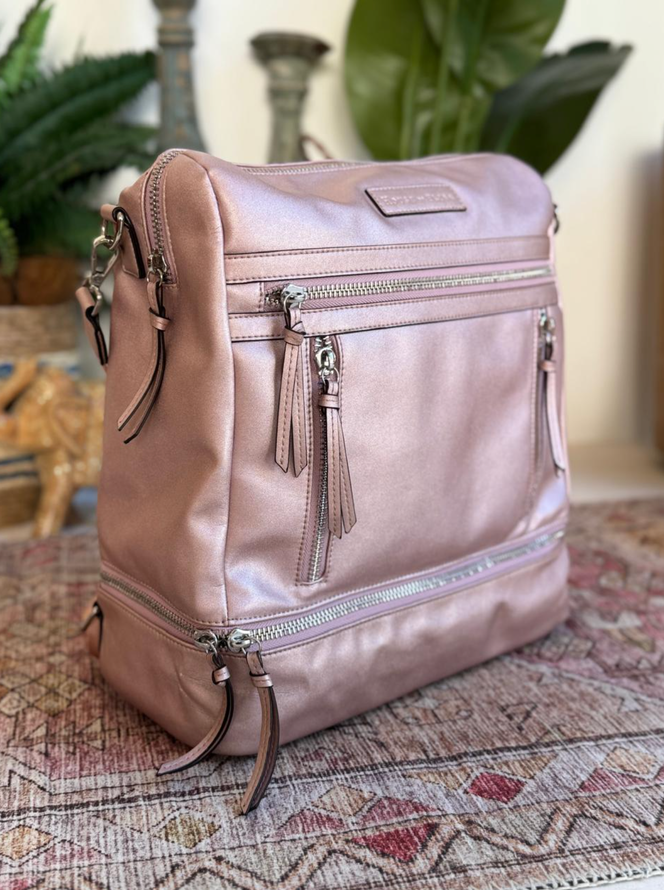 Rose gold leather backpack sales