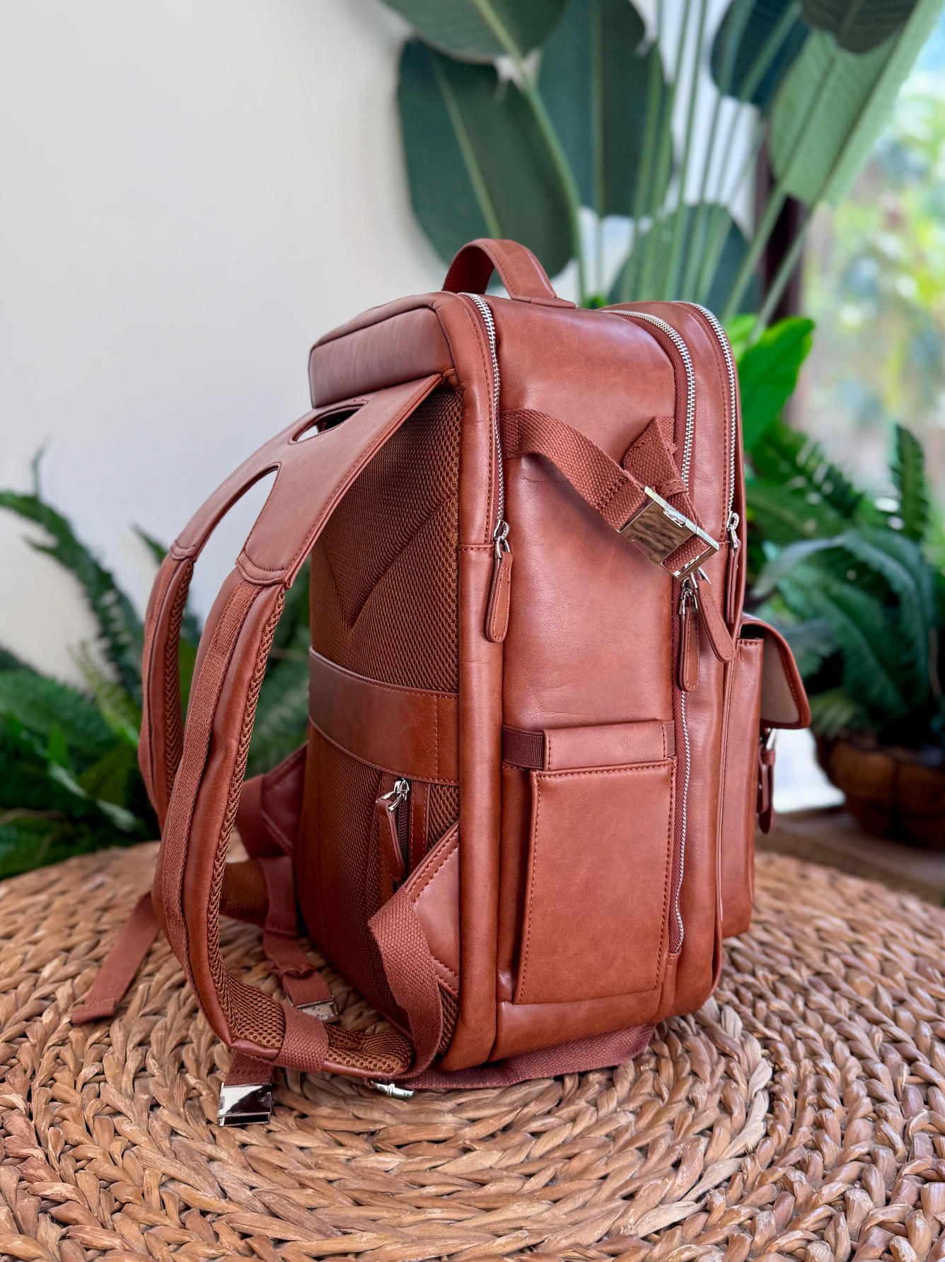 camera backpacks leather Saddle Brown- Bahia Camera Backpack