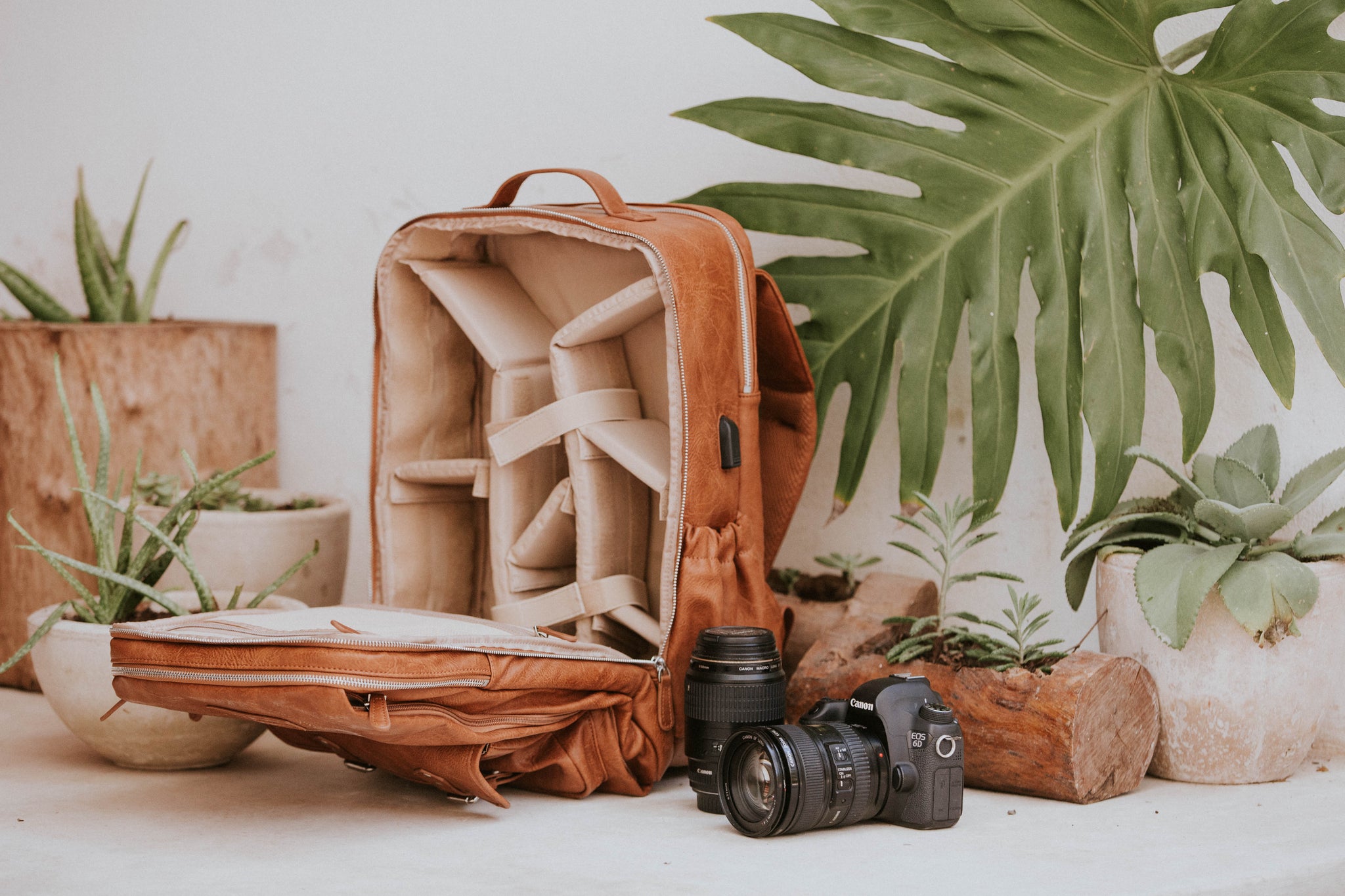 backpack camera bag leather Saddle Brown- Bahia Camera Backpack