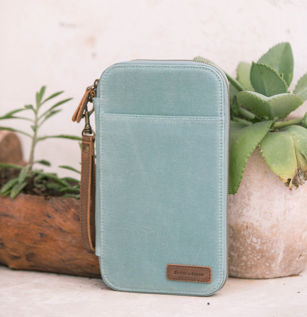 Seafoam Leather and Canvas Traveler's Wallet