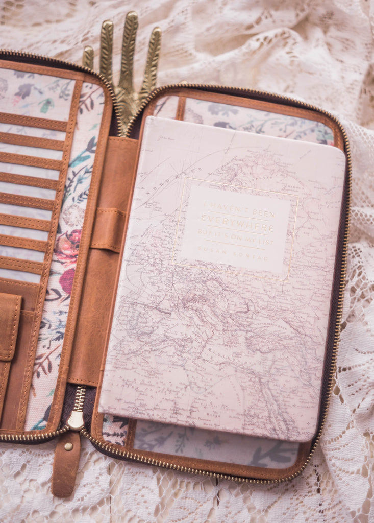 Vintage Brown Leather and Blush Fable interior Traveler's Wallet