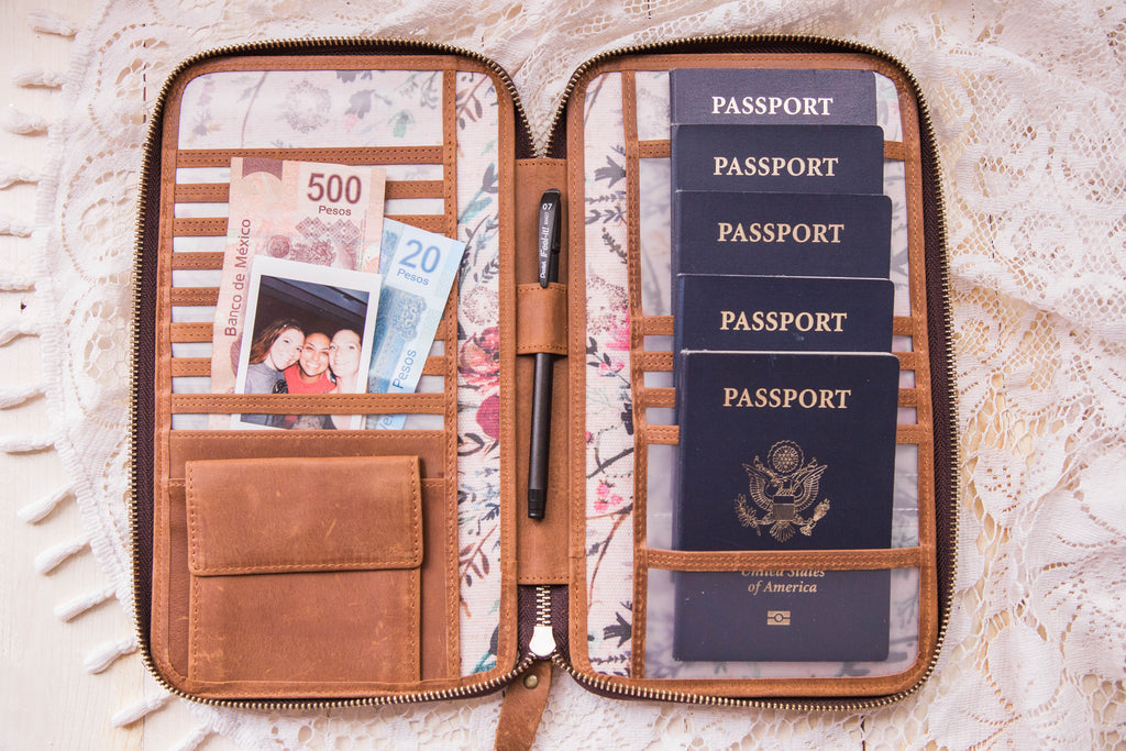 Vintage Brown Leather and Blush Fable interior Traveler's Wallet