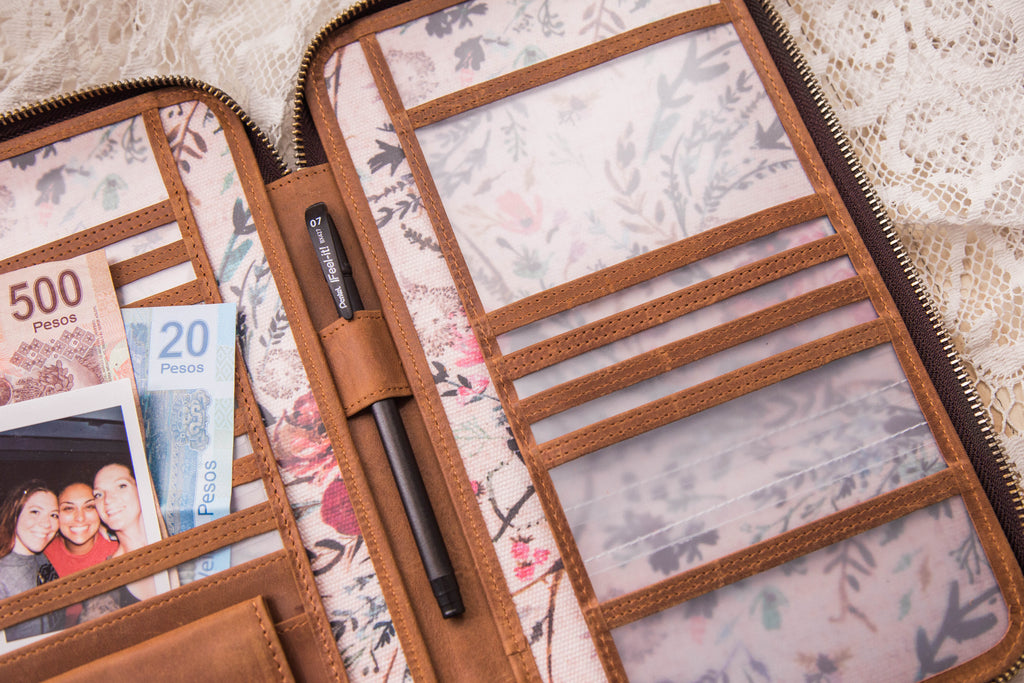 Vintage Brown Leather and Blush Fable interior Traveler's Wallet