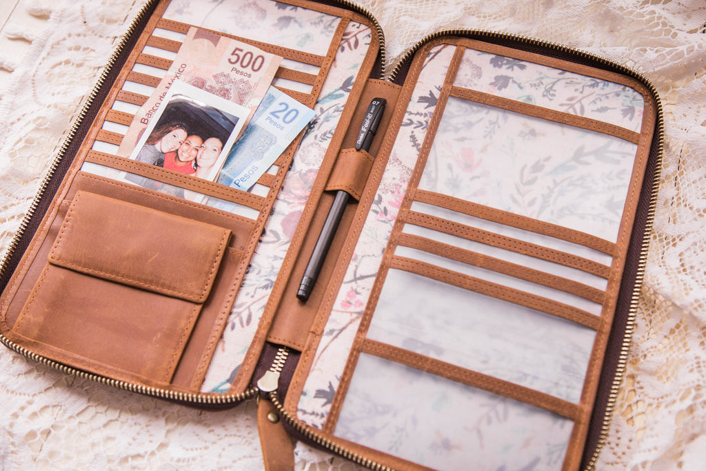 Vintage Brown Leather and Blush Fable interior Traveler's Wallet