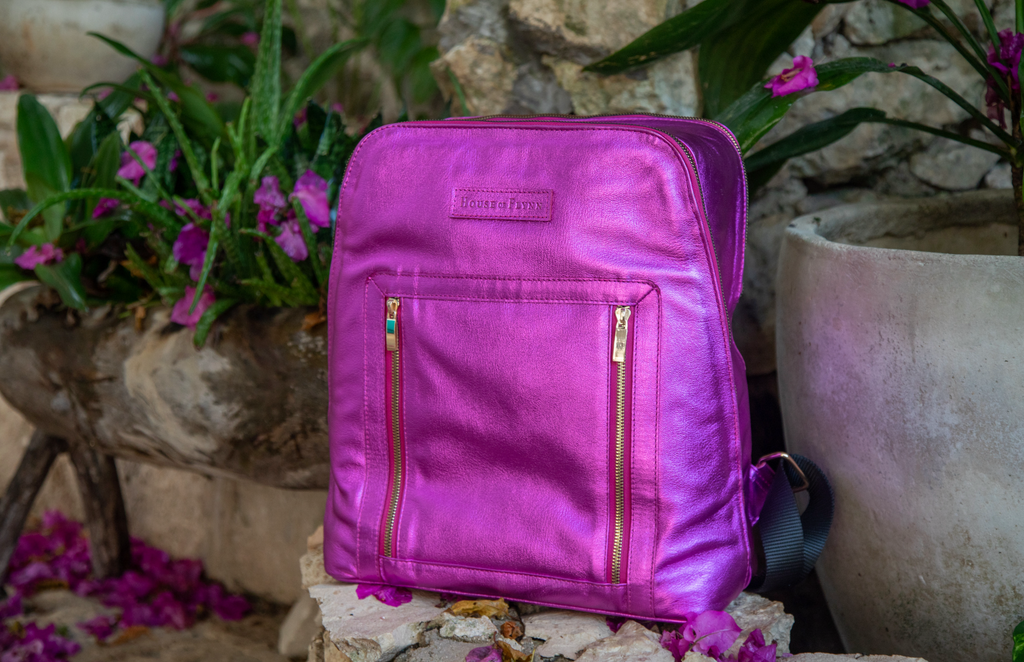 Olivia Backpack - Pink Mermaid Sparkle Leather